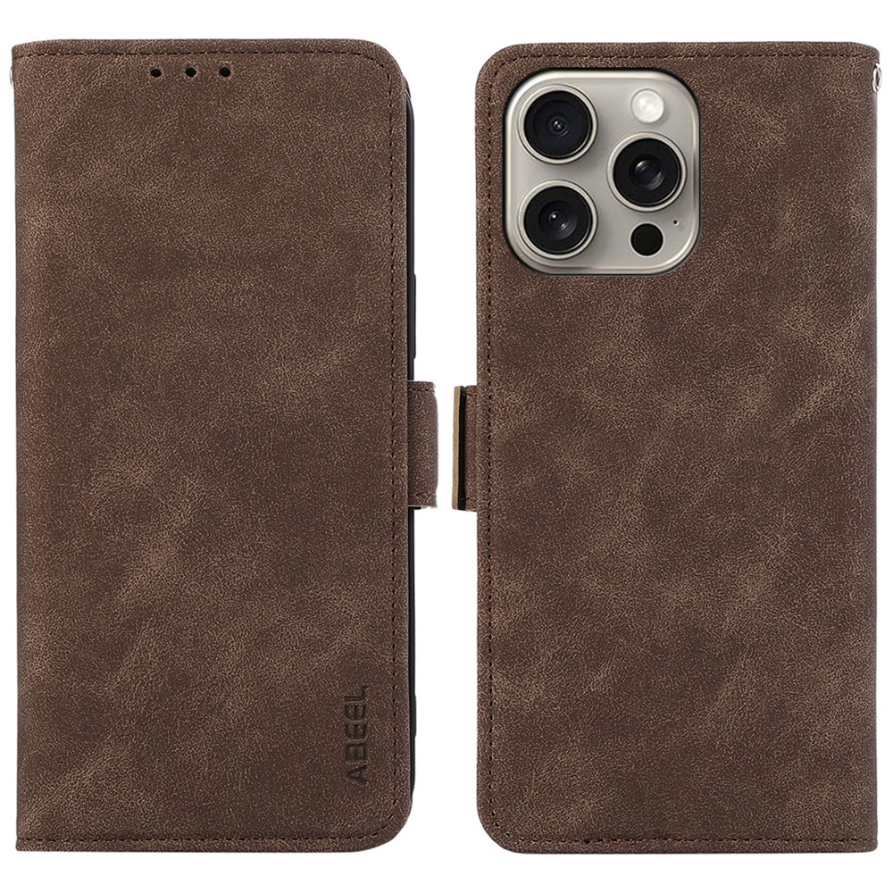 ABEEL For iPhone 12 Pro Leather Case RFID Blocking Wallet Phone Cover Side Magnetic Clasp - Brown