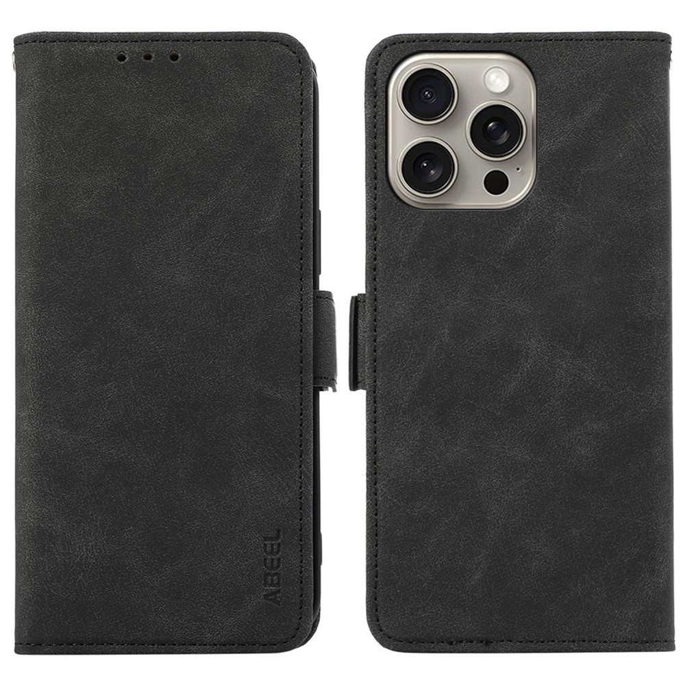 ABEEL For iPhone 13 Pro Leather Case Side Magnetic Clasp RFID Blocking Wallet Phone Case - Black