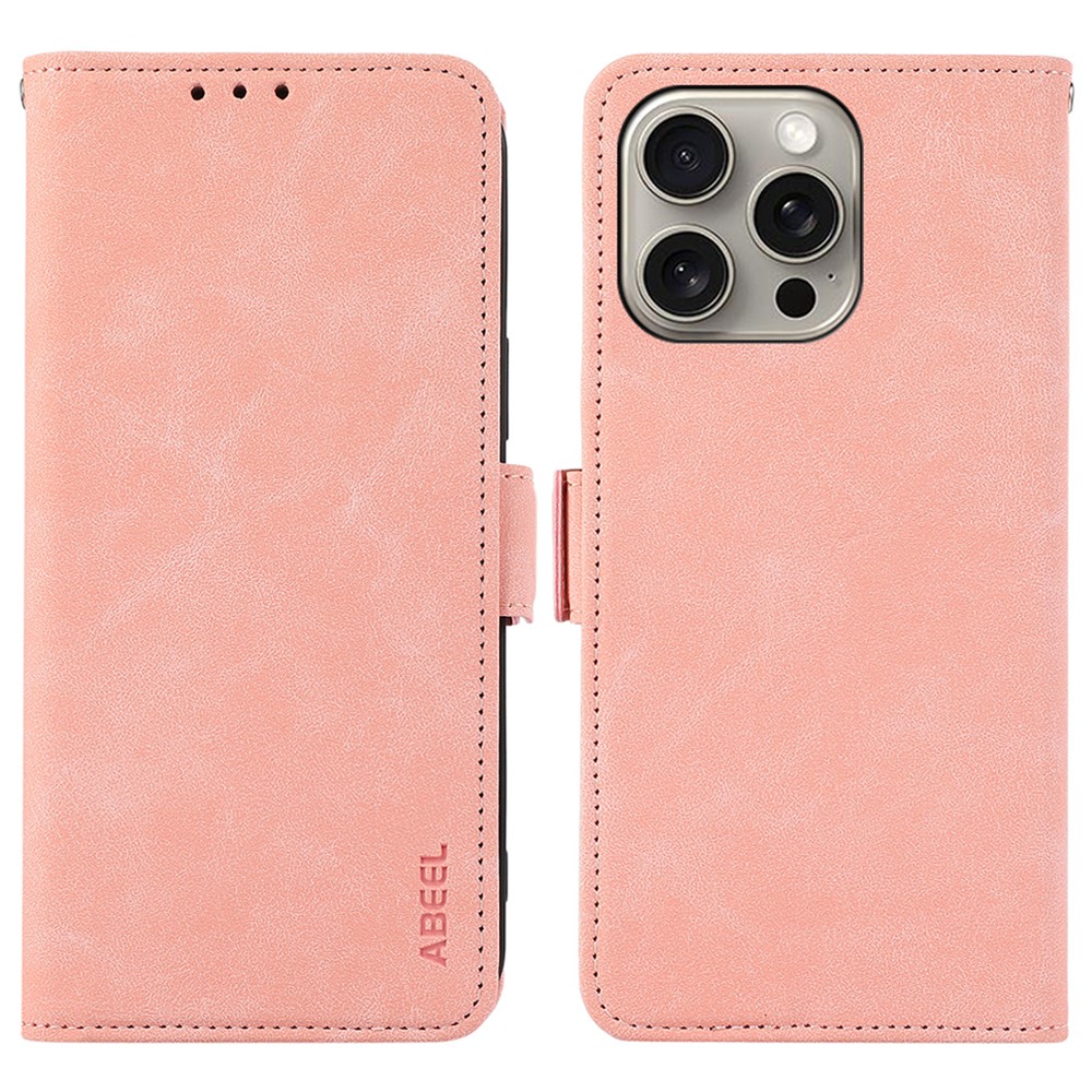 ABEEL For iPhone 13 Pro Leather Case Side Magnetic Clasp RFID Blocking Wallet Phone Case - Pink