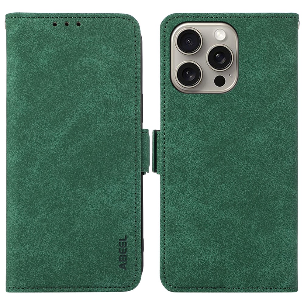 ABEEL For iPhone 13 Pro Leather Case Side Magnetic Clasp RFID Blocking Wallet Phone Case - Green