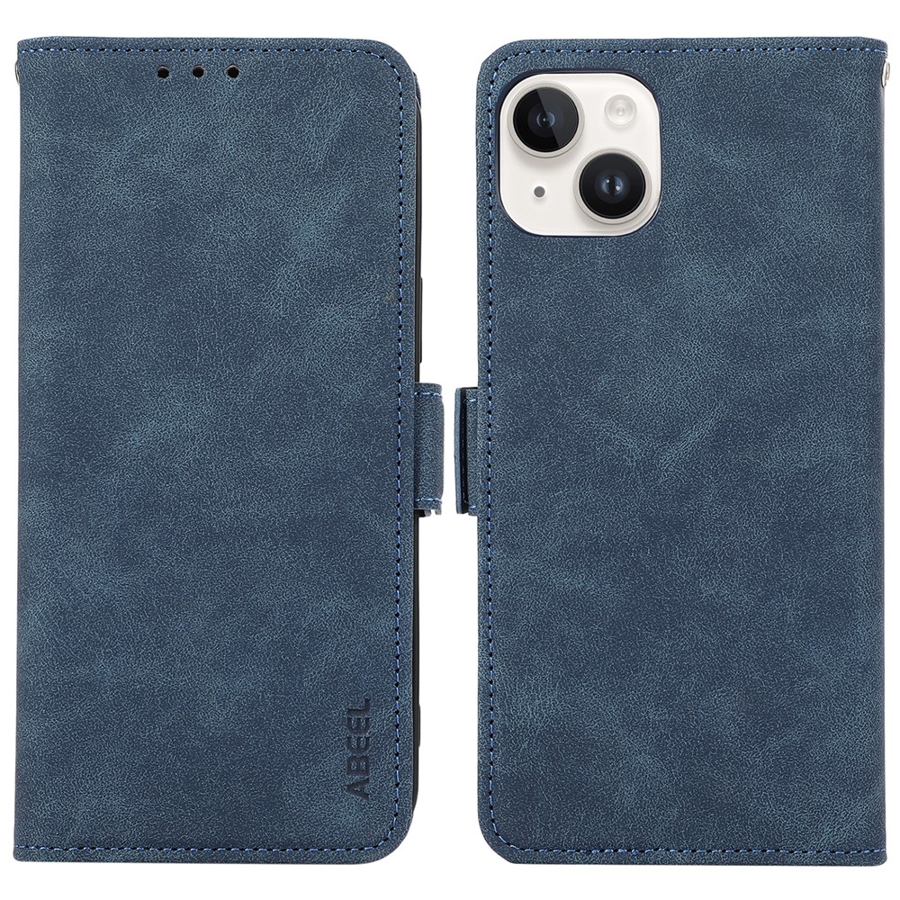 ABEEL For iPhone 15 Plus Leather Case Side Magnetic Clasp RFID Blocking Wallet Phone Cover - Blue