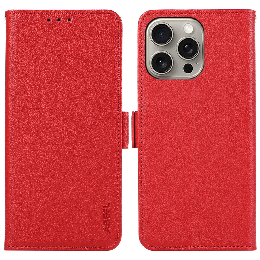 ABEEL For iPhone 13 Pro RFID Blocking Leather Case Litchi Texture Phone Cover - Red