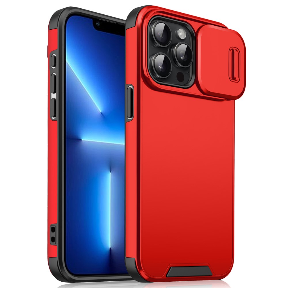 For iPhone 13 Pro Case Slide Camera Cover PC+TPU Hybrid Phone Protector - Red