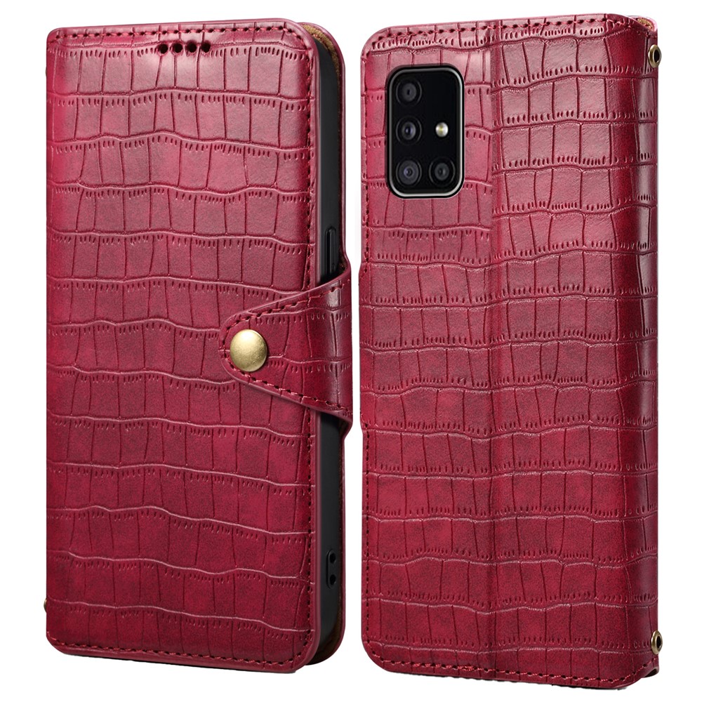 For Samsung Galaxy A51 4G SM-A515 Wallet Case PU Leather Crocodile Texture Phone Cover - Red