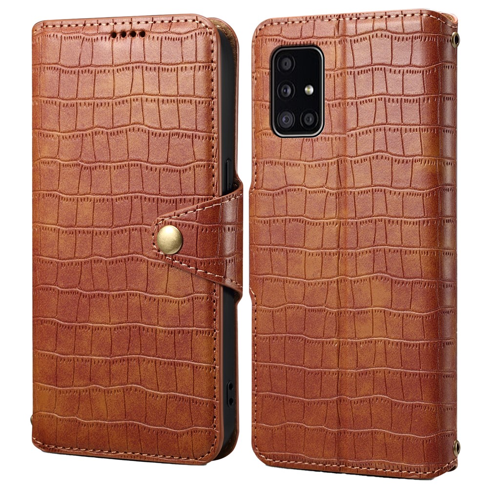 For Samsung Galaxy A51 4G SM-A515 Wallet Case PU Leather Crocodile Texture Phone Cover - Brown