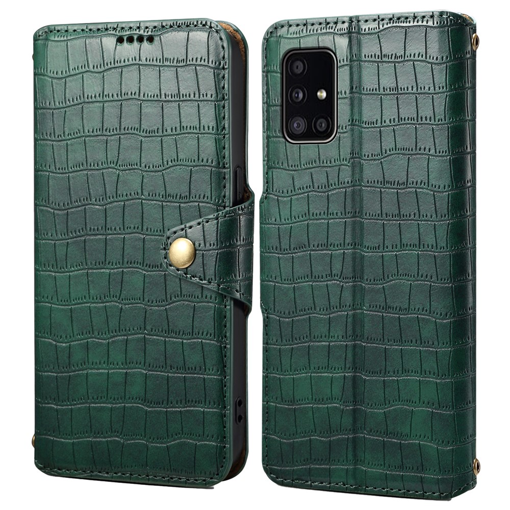 For Samsung Galaxy A51 4G SM-A515 Wallet Case PU Leather Crocodile Texture Phone Cover - Green