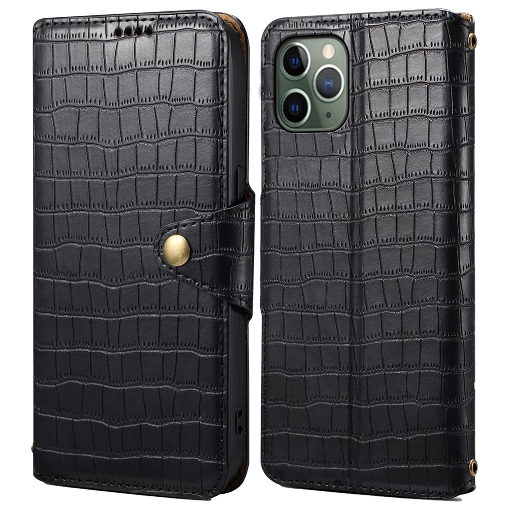 Leather Case for iPhone 12 / 12 Pro Crocodile Texture Wallet Shockproof Phone Cover - Black
