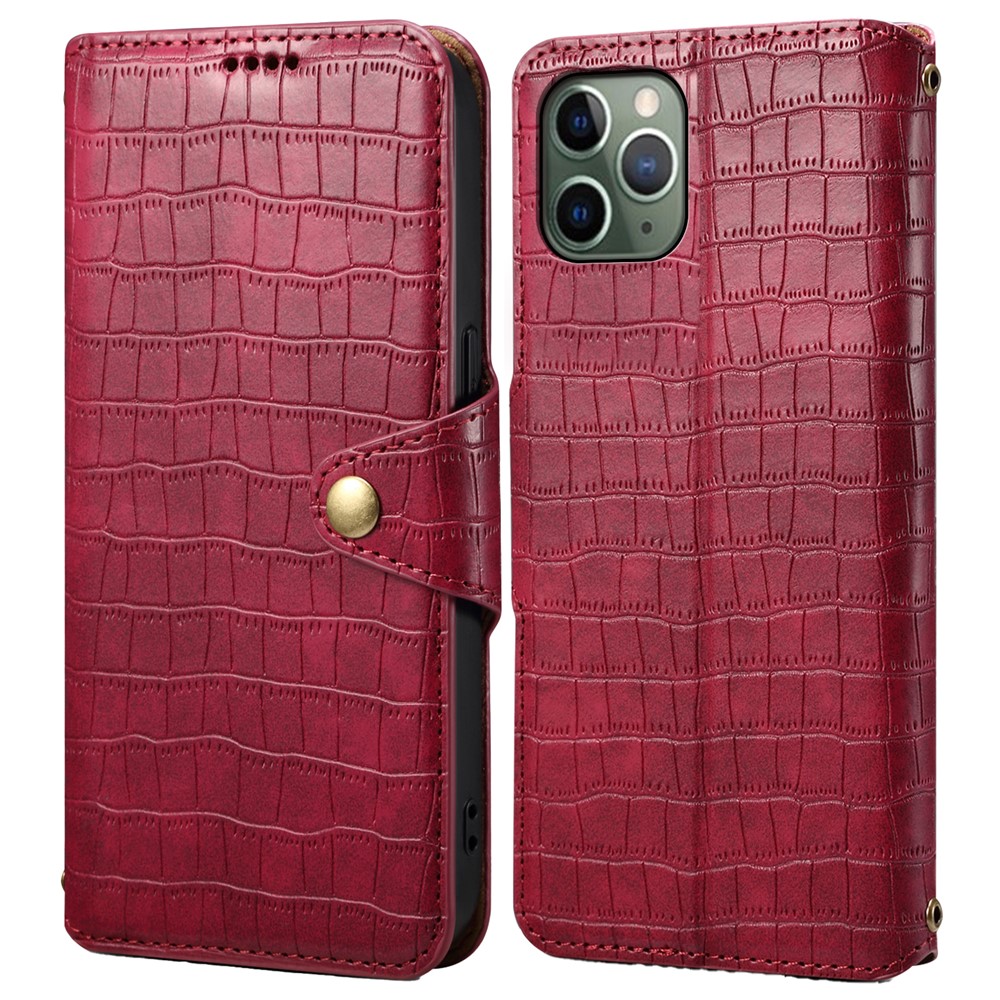 Leather Case for iPhone 12 / 12 Pro Crocodile Texture Wallet Shockproof Phone Cover - Red