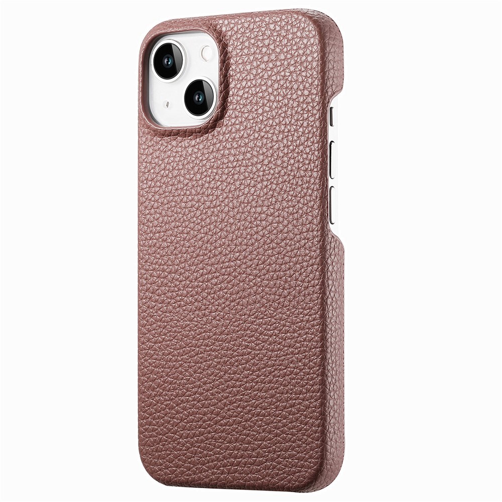 Y1 For iPhone 14 Plus Case Anti-scratch Litchi Texture PU Leather Coated PC Phone Cover - Jujube Apricot