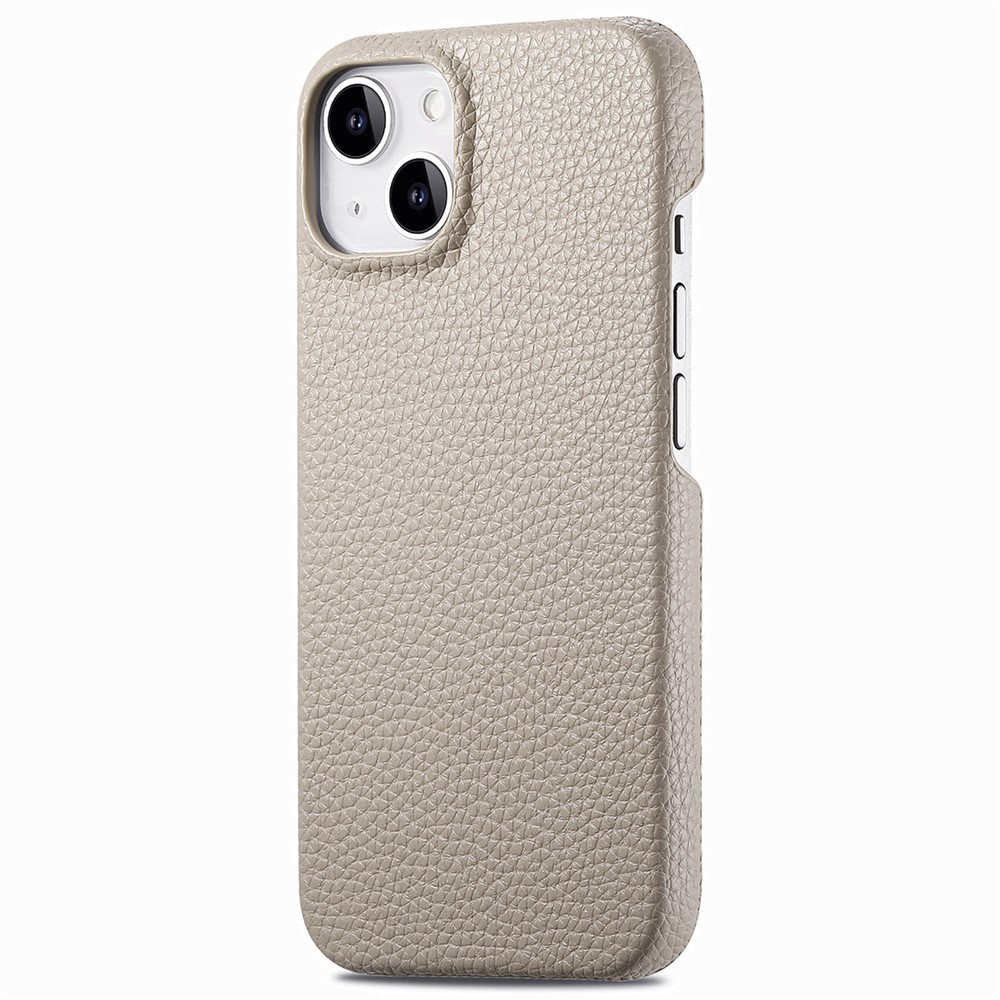 Y1 For iPhone 14 Plus Case Anti-scratch Litchi Texture PU Leather Coated PC Phone Cover - Khaki Grey