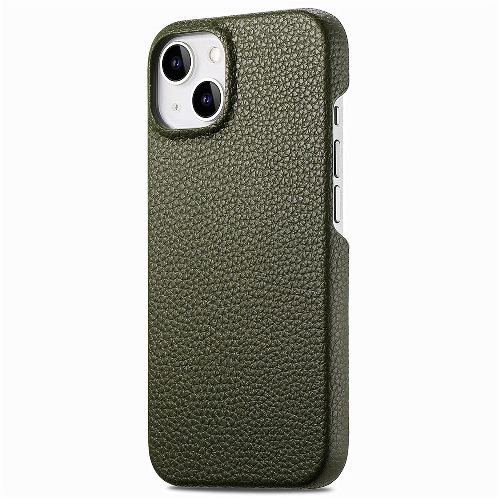 Y1 For iPhone 14 Plus Case Anti-scratch Litchi Texture PU Leather Coated PC Phone Cover - Midnight Green