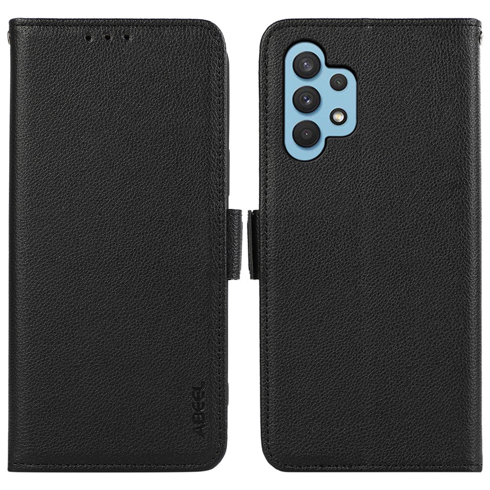 ABEEL Wallet Phone Stand Case for Samsung Galaxy A32 4G (EU Version) PU Leather RFID Blocking Phone Shell - Black