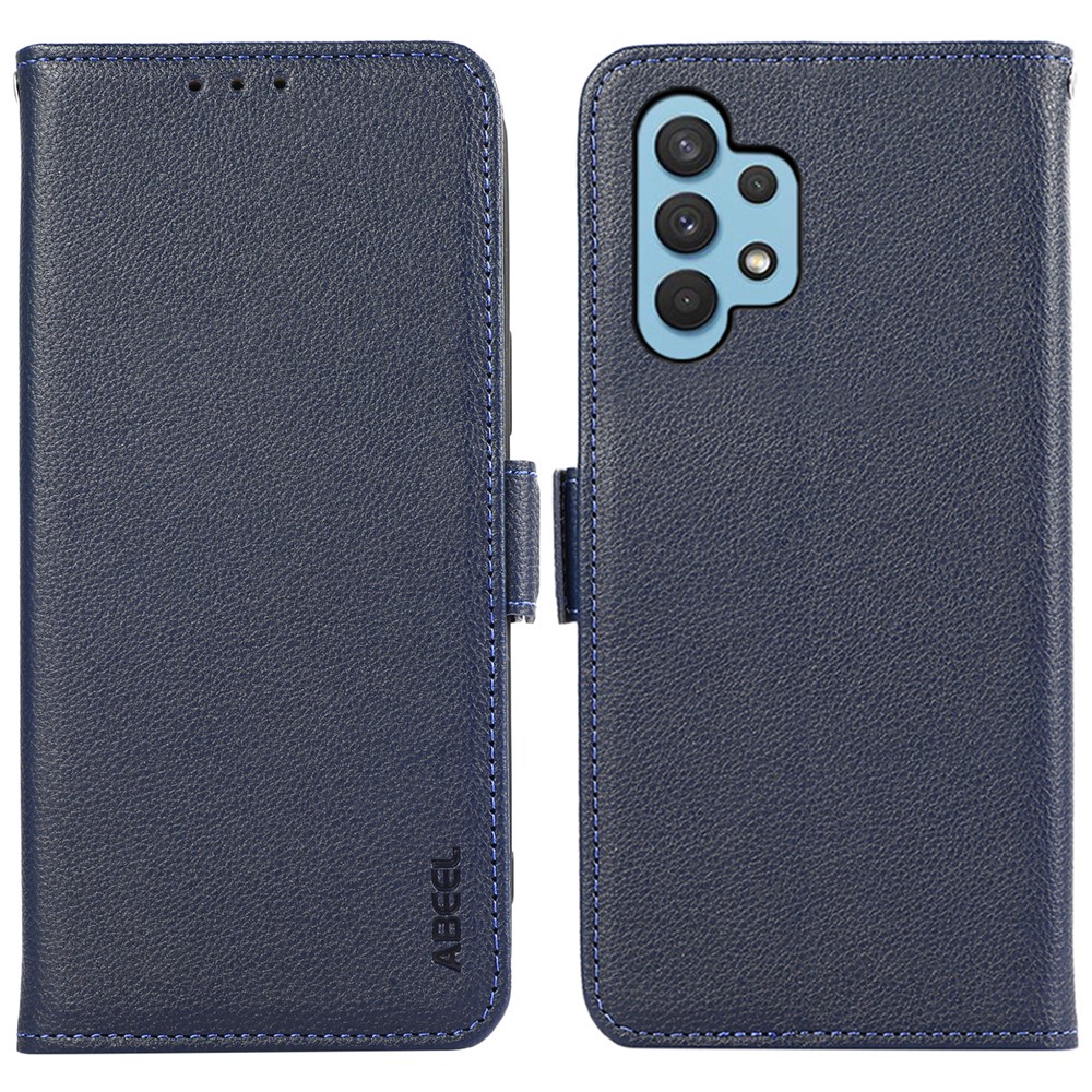 ABEEL Wallet Phone Stand Case for Samsung Galaxy A32 4G (EU Version) PU Leather RFID Blocking Phone Shell - Blue