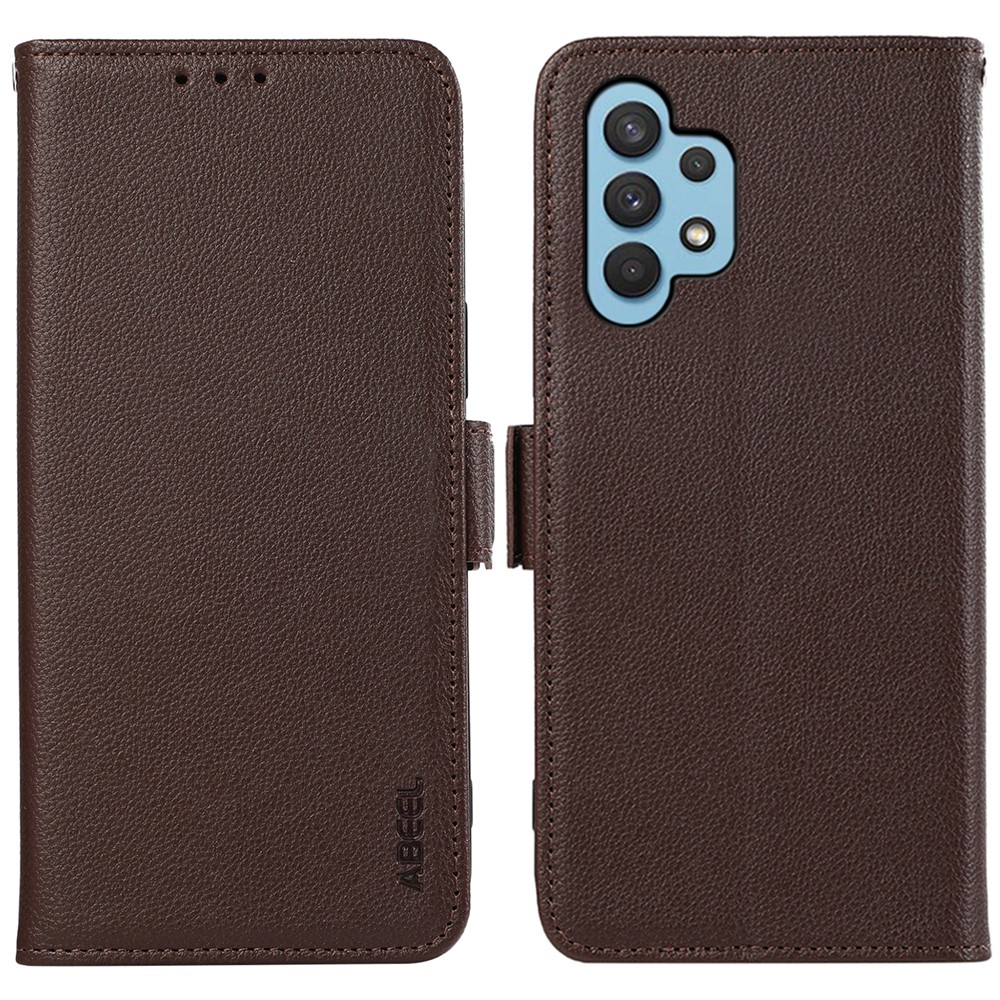 ABEEL Wallet Phone Stand Case for Samsung Galaxy A32 4G (EU Version) PU Leather RFID Blocking Phone Shell - Brown