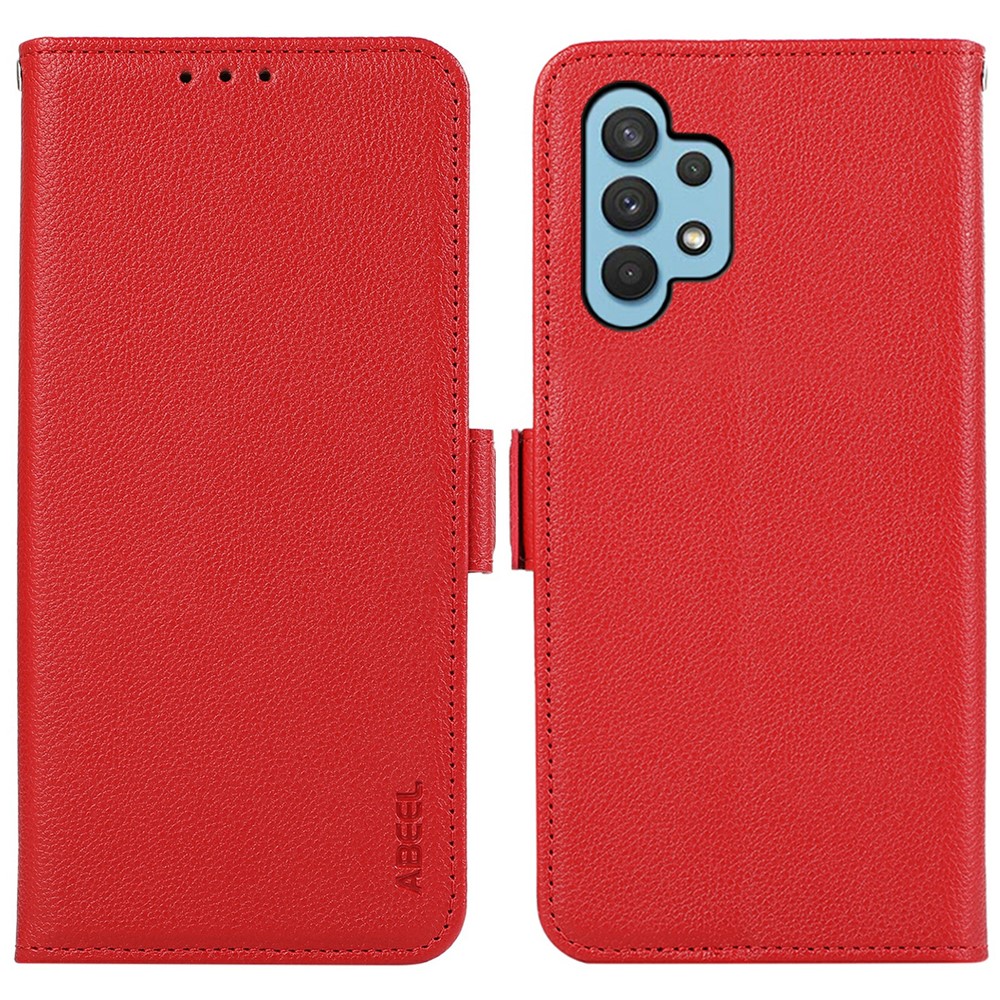 ABEEL Wallet Phone Stand Case for Samsung Galaxy A32 4G (EU Version) PU Leather RFID Blocking Phone Shell - Red