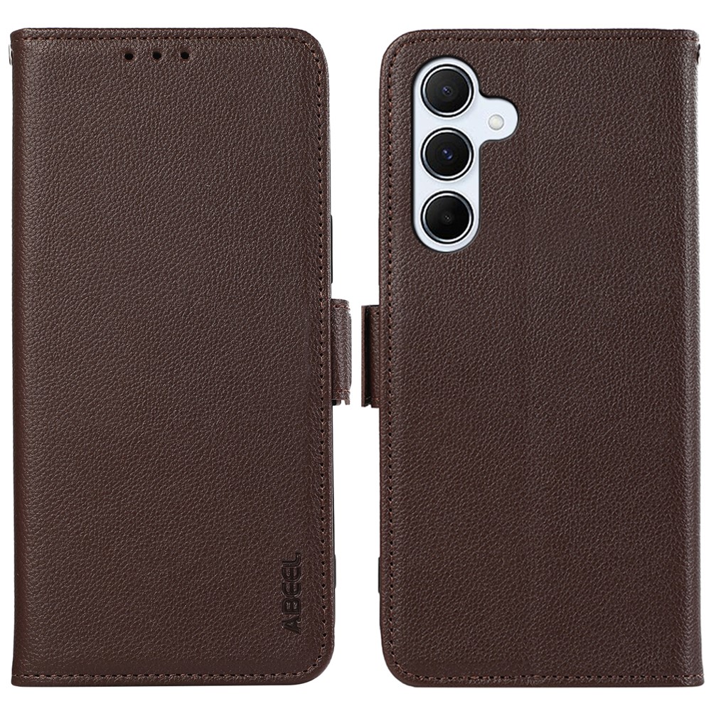 ABEEL For Samsung Galaxy A04s 4G (164.7mm) / A13 5G Case Litchi Texture RFID Blocking Leather Phone Cover - Brown