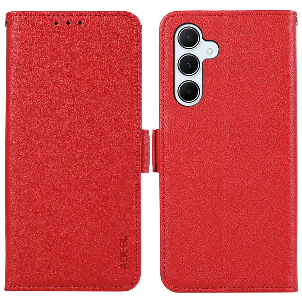 ABEEL For Samsung Galaxy A04s 4G (164.7mm) / A13 5G Case Litchi Texture RFID Blocking Leather Phone Cover - Red