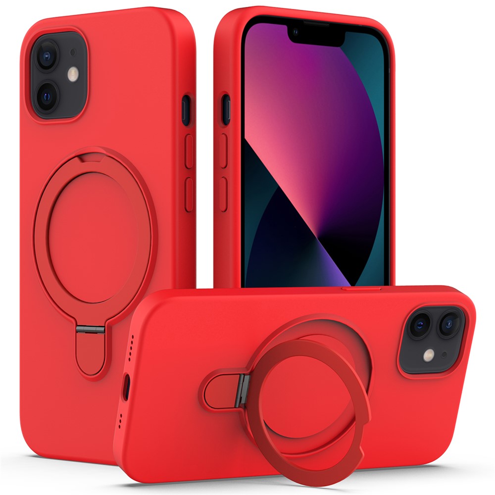 For iPhone 11 Magnetic Case with Ring Kickstand PC + Silicone Drop-Proof Phone Cover - Red