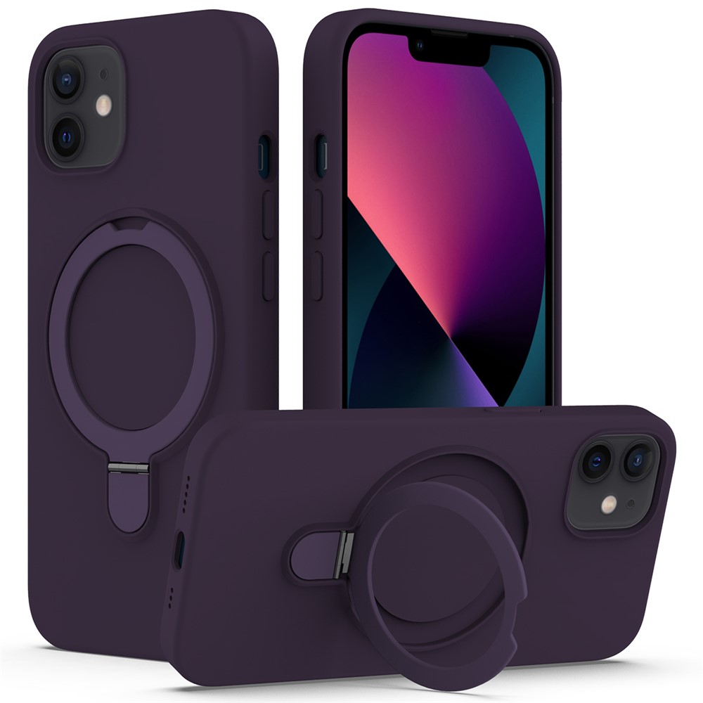 For iPhone 11 Magnetic Case with Ring Kickstand PC + Silicone Drop-Proof Phone Cover - Dark Purple
