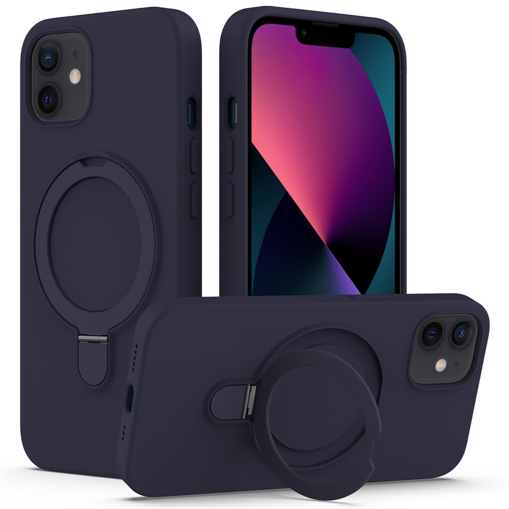 For iPhone 11 Magnetic Case with Ring Kickstand PC + Silicone Drop-Proof Phone Cover - Midnight Blue