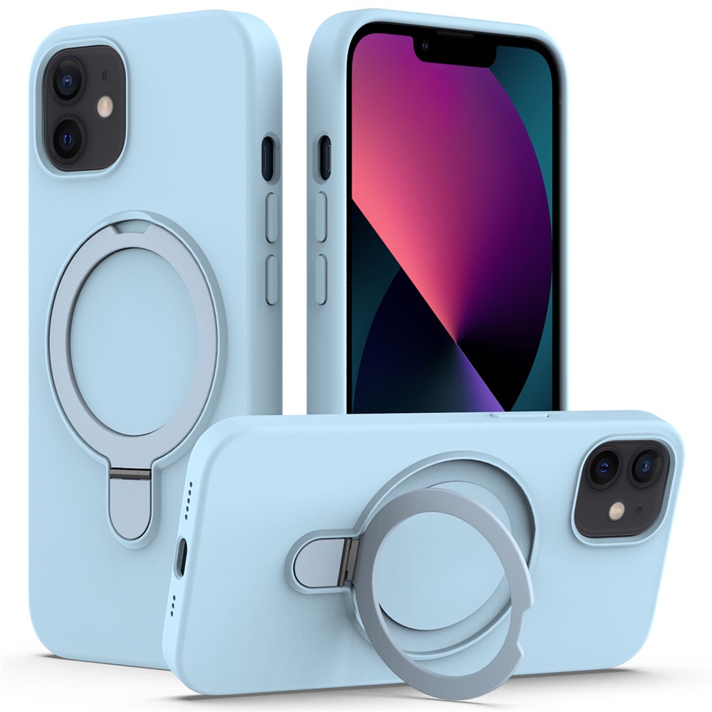 For iPhone 11 Magnetic Case with Ring Kickstand PC + Silicone Drop-Proof Phone Cover - Sky Blue