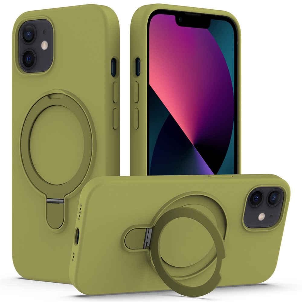 For iPhone 11 Magnetic Case with Ring Kickstand PC + Silicone Drop-Proof Phone Cover - Green