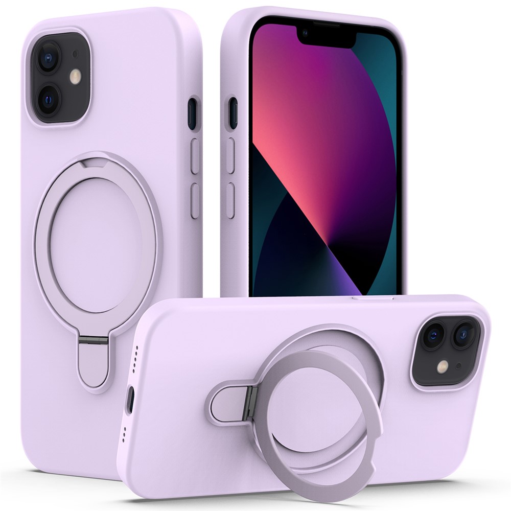 For iPhone 11 Magnetic Case with Ring Kickstand PC + Silicone Drop-Proof Phone Cover - Purple
