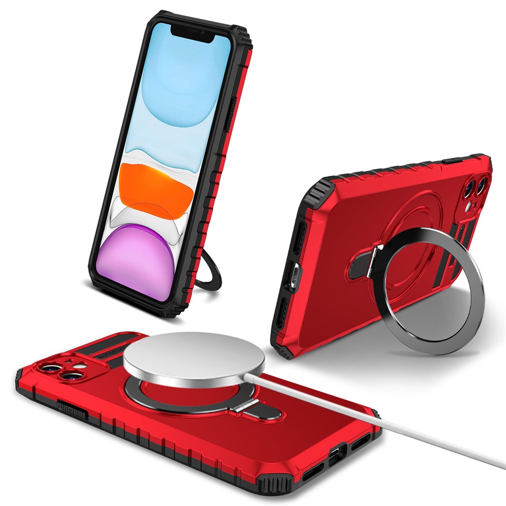 For iPhone 11 Case Kickstand PC+TPU Phone Cover Compatible with MagSafe - Red