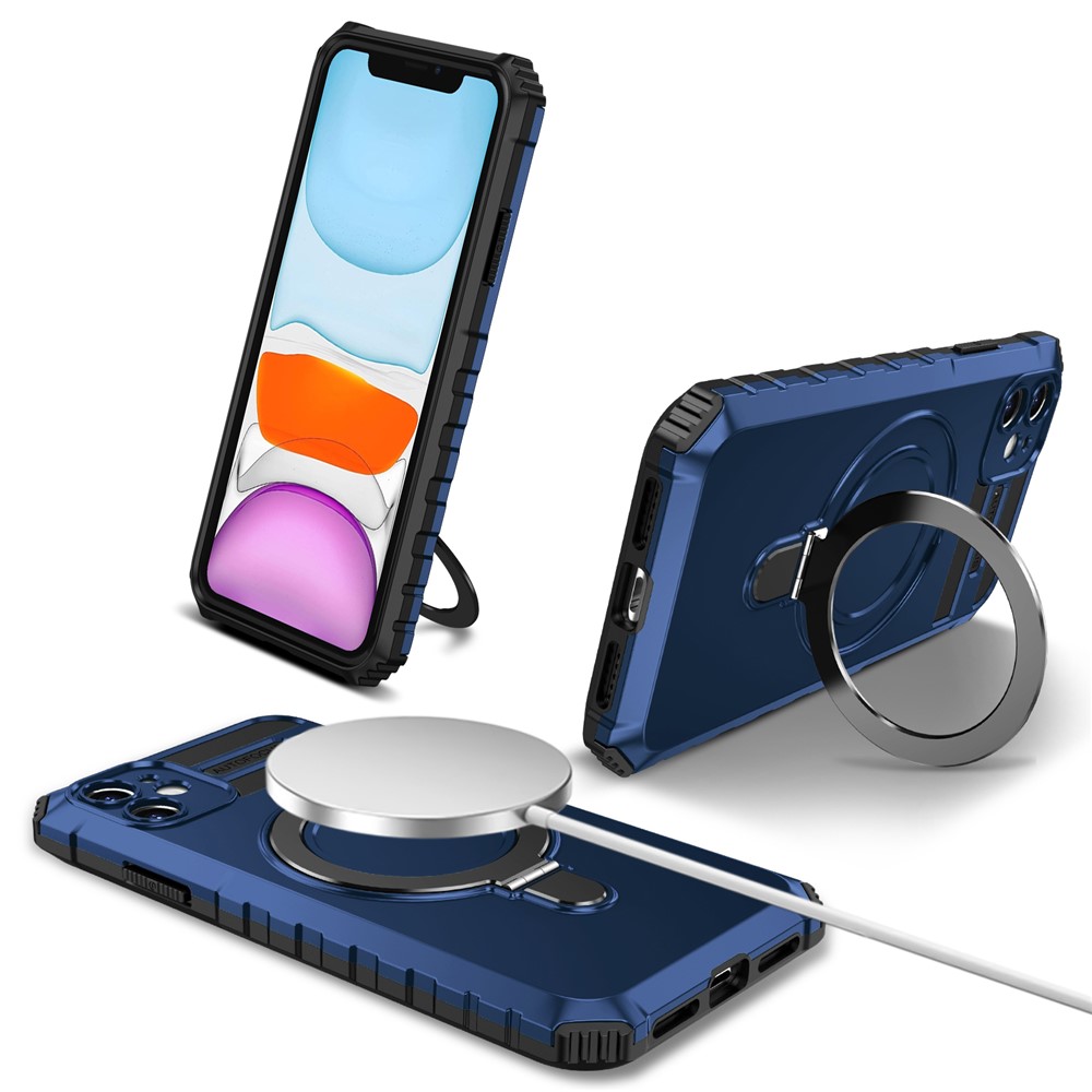For iPhone 11 Case Kickstand PC+TPU Phone Cover Compatible with MagSafe - Blue