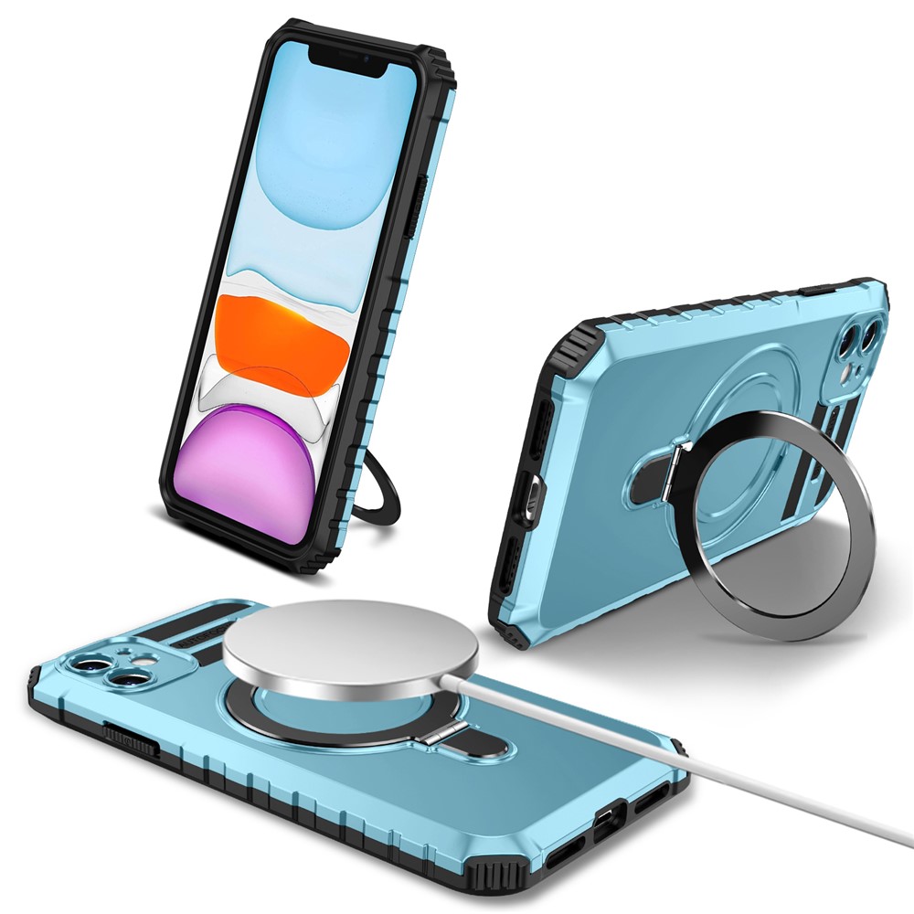 For iPhone 11 Case Kickstand PC+TPU Phone Cover Compatible with MagSafe - Sky Blue
