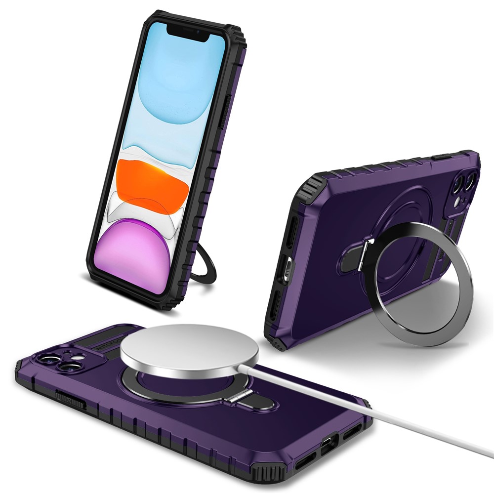 For iPhone 11 Case Kickstand PC+TPU Phone Cover Compatible with MagSafe - Purple