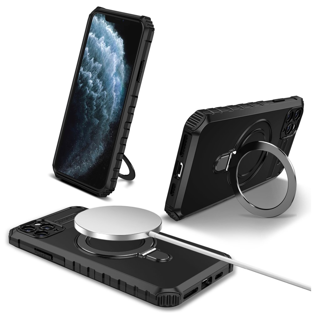 For iPhone 11 Pro Max Case Kickstand PC+TPU Phone Cover Compatible with MagSafe - Black