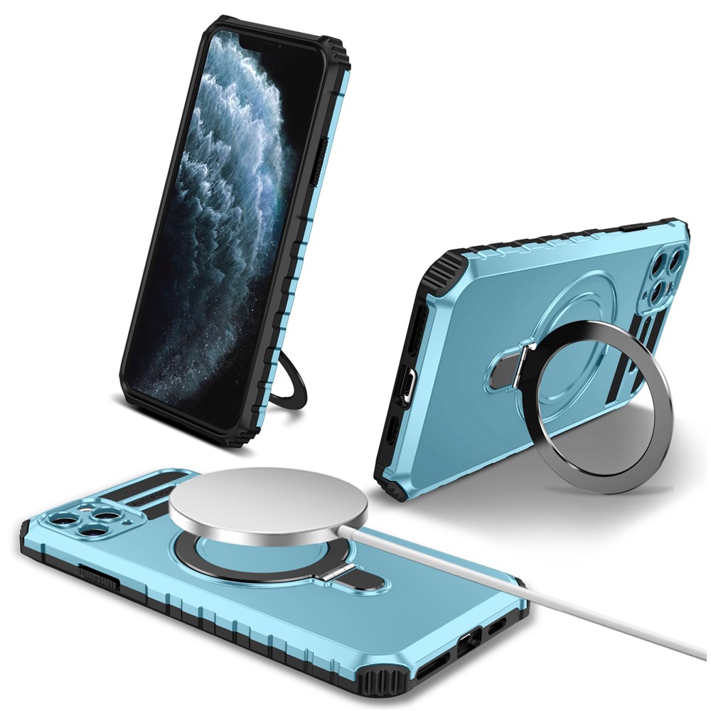 For iPhone 11 Pro Max Case Kickstand PC+TPU Phone Cover Compatible with MagSafe - Sky Blue