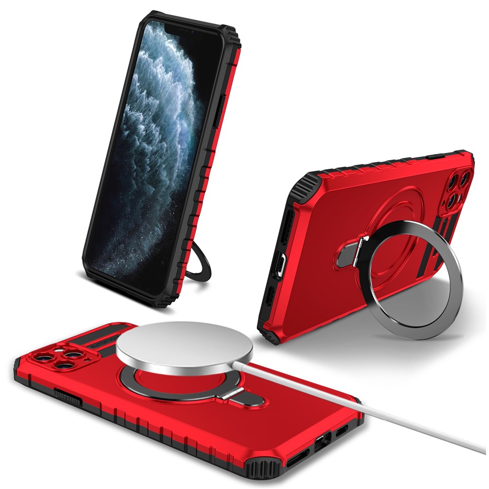 For iPhone 11 Pro Case Magnetic PC+TPU Phone Cover with Ring Kickstand - Red