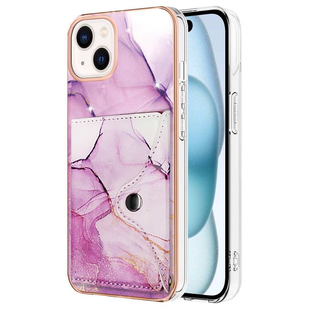 YB Leather Coating Series-9 for iPhone 15 Plus IMD Phone Case Card Slots Leather+TPU Cover - 001 Purple