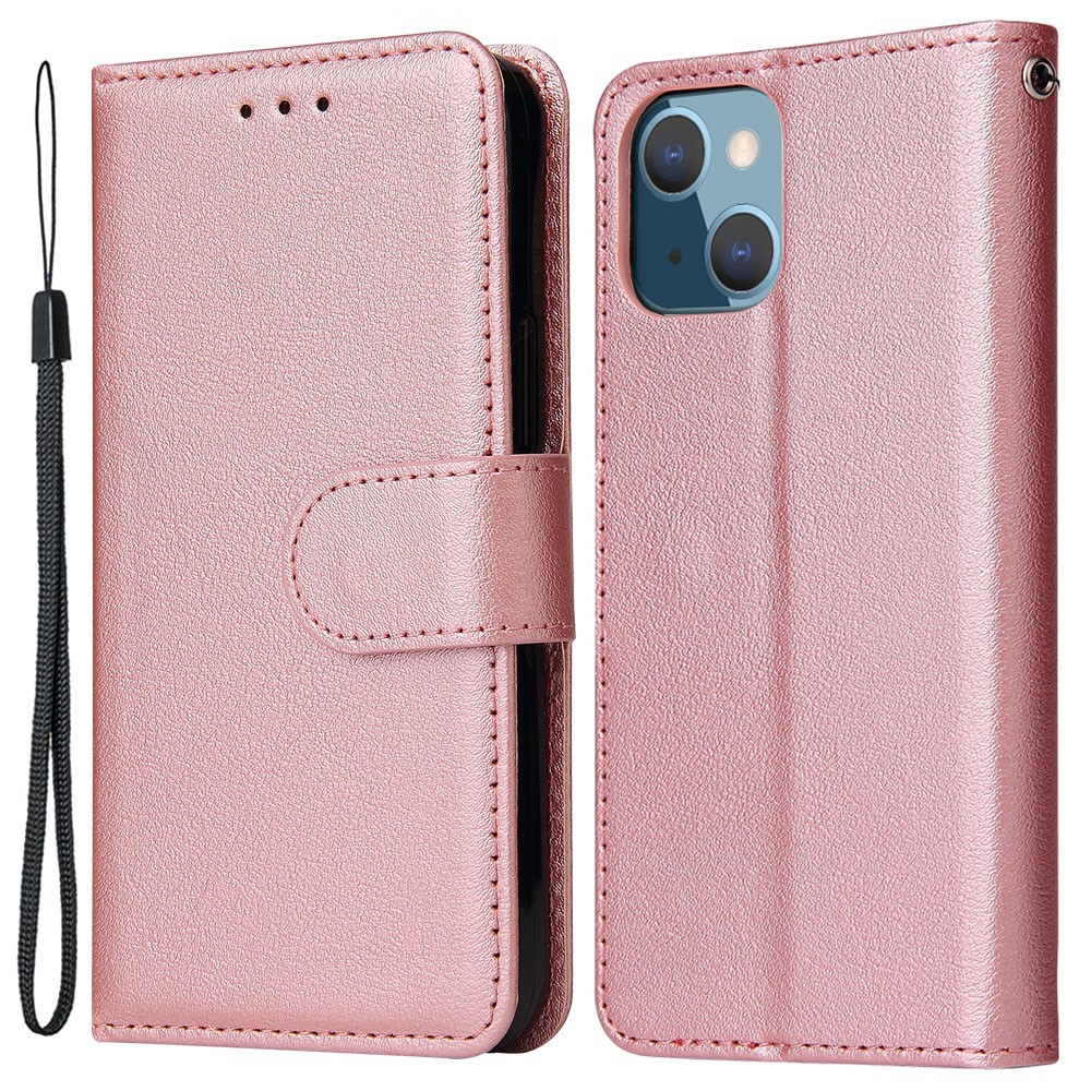 For iPhone 13 mini Case PU Leather Phone Cover with Card Slots Wallet - Rose Gold