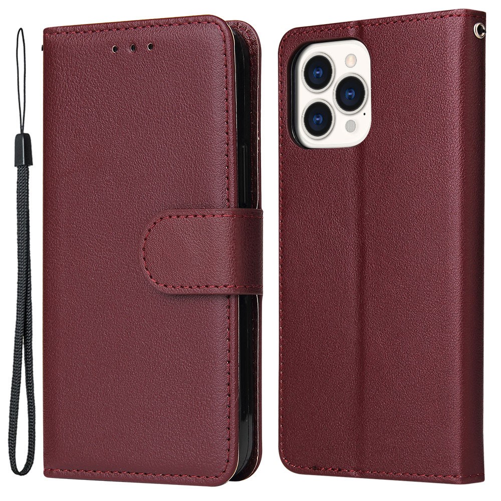 For iPhone 11 Pro Shockproof Case Anti-Scratch PU Leather Wallet Phone Cover - Wine Red