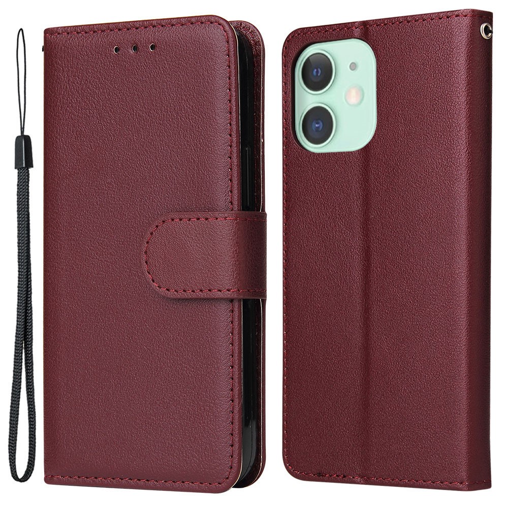 For iPhone 11 Case PU Leather+Shockproof TPU Wallet Phone Cover - Wine Red