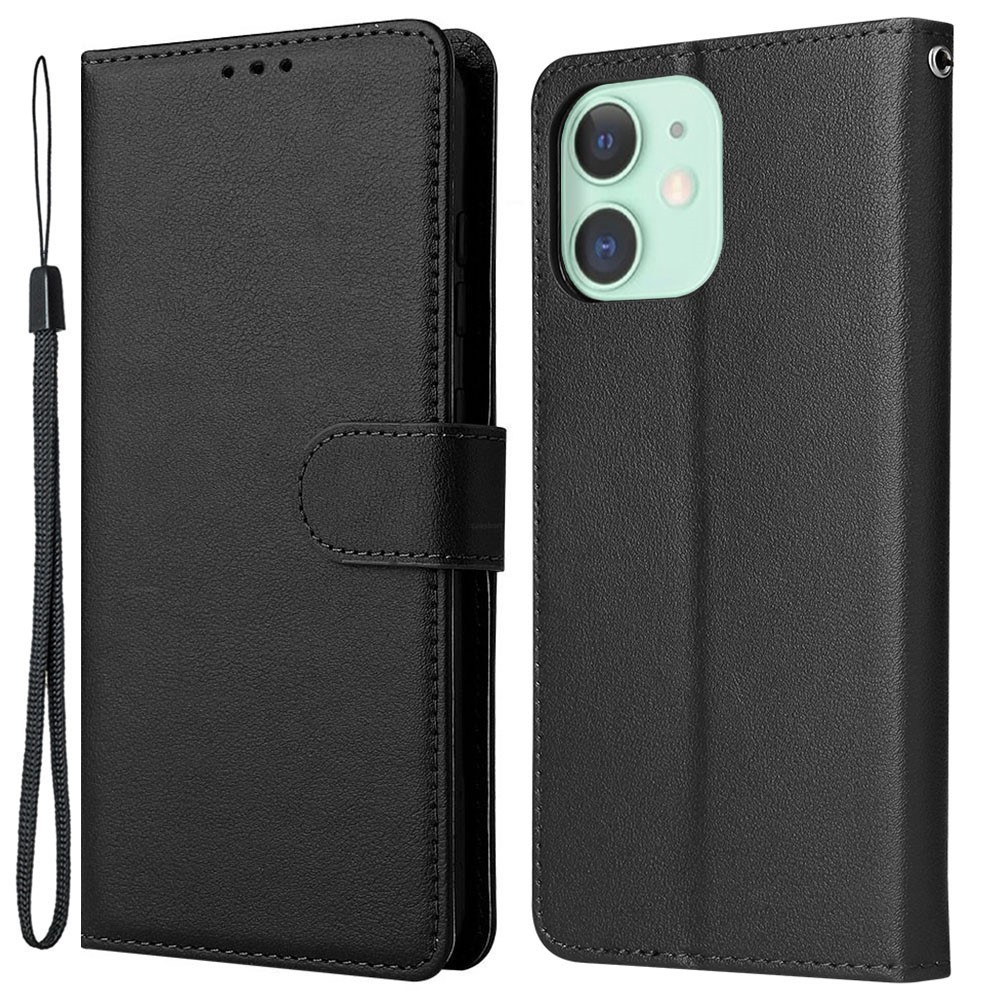 For iPhone 11 Case PU Leather+Shockproof TPU Wallet Phone Cover - Black