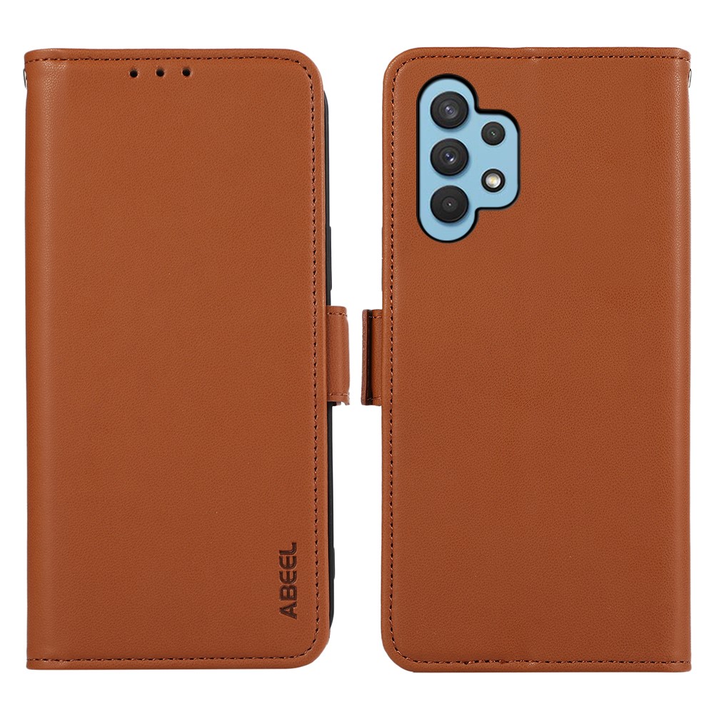 ABEEL For Samsung Galaxy A32 4G (EU Version) RFID Blocking Wallet Leather Case Phone Shell - Brown