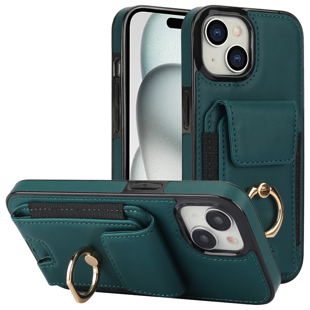 For iPhone 15 Plus Kickstand Case Drop-proof PU Leather+TPU Phone  Protector - Green