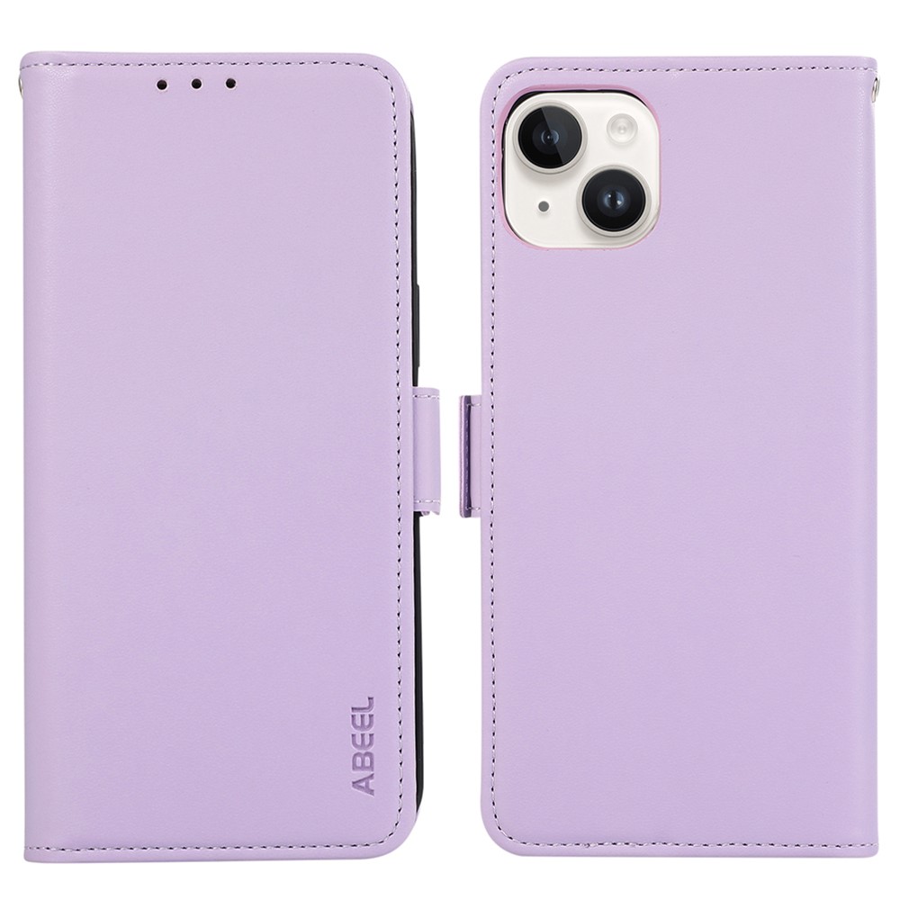 ABEEL For iPhone 15 Plus Case with Purse RFID Blocking Leather Flip Phone Cover - Purple