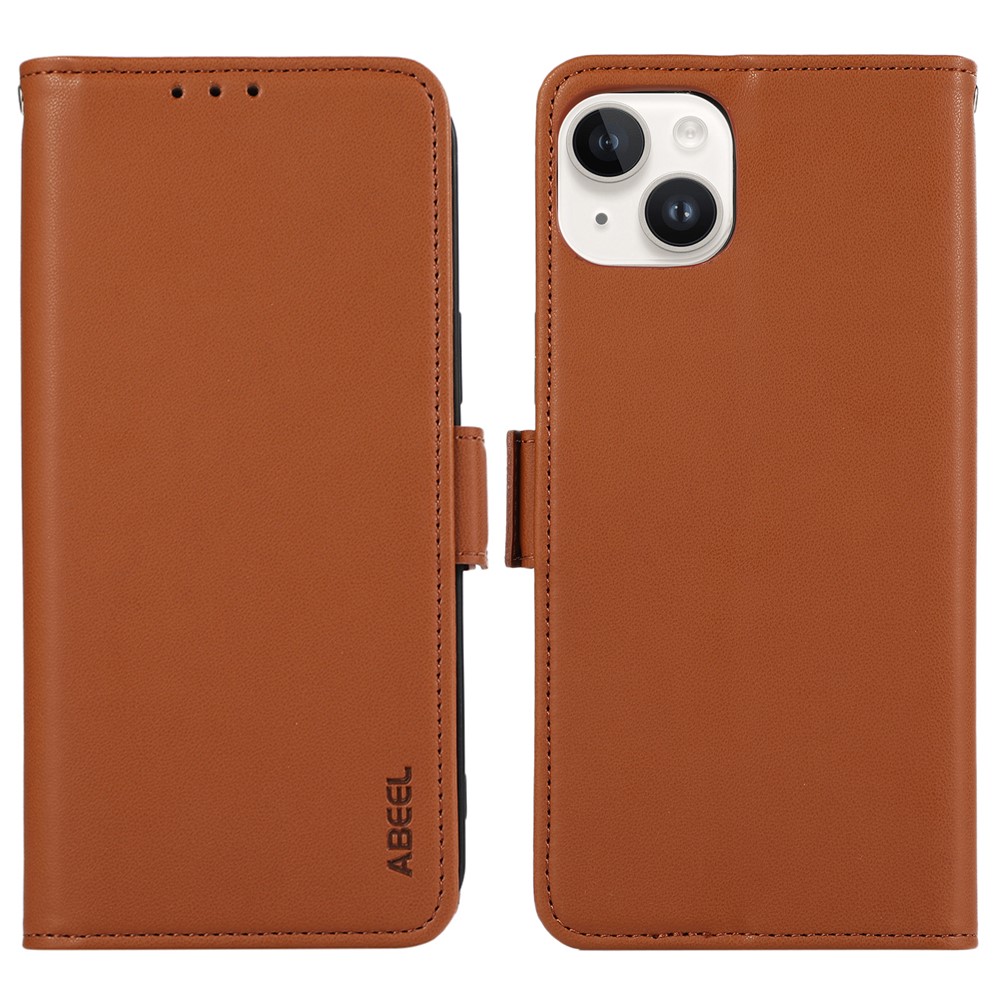 ABEEL For iPhone 15 Plus Case with Purse RFID Blocking Leather Flip Phone Cover - Brown