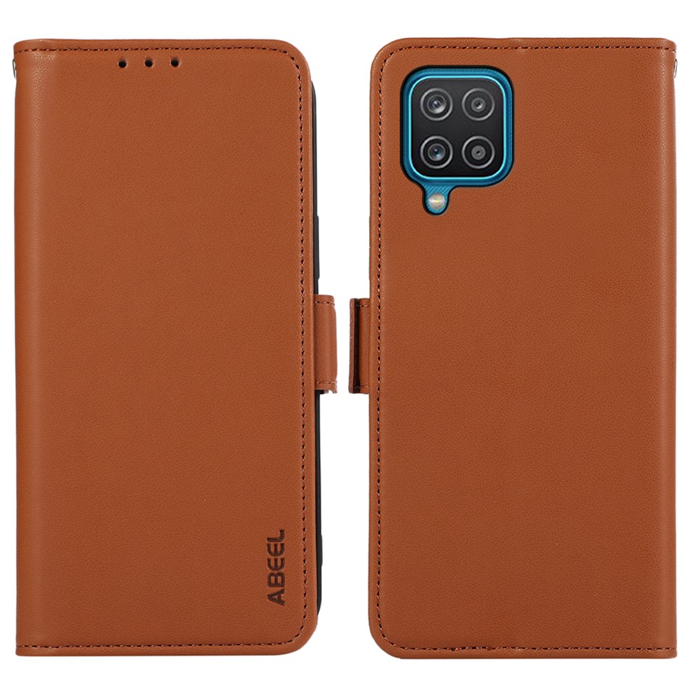 ABEEL For Samsung Galaxy A12 Case Wallet Leather Protective Phone Cover RFID Blocking - Brown