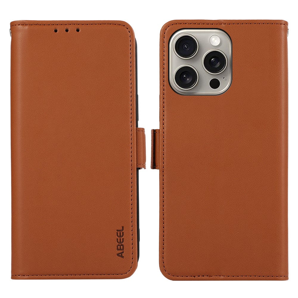 ABEEL For iPhone 13 Pro Wallet Case RFID Blocking Drop-Proof Smart Phone Cover - Brown