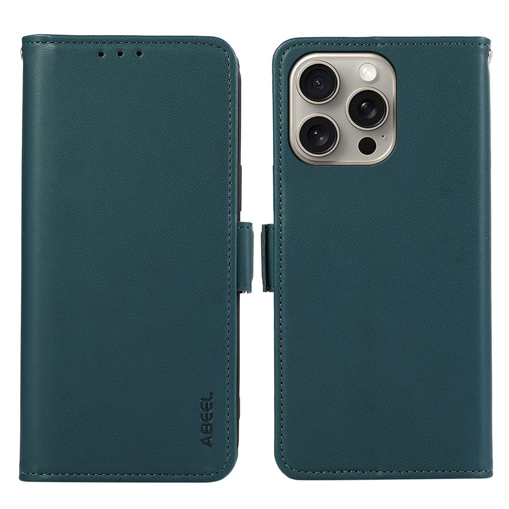 ABEEL For iPhone 13 Pro Max Case PU Leather RFID Blocking Stand Folio Phone Cover - Green