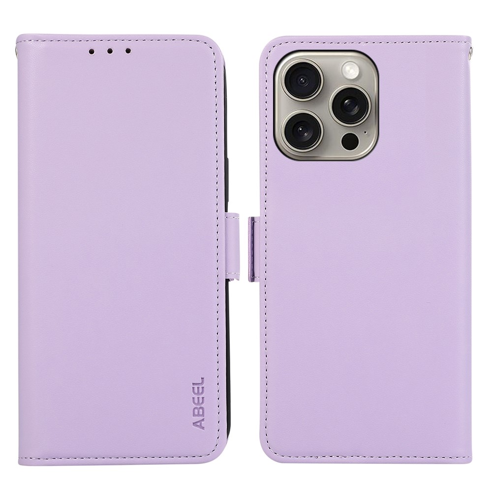 ABEEL For iPhone 12 / 12 Pro Case RFID Blocking Flip Folio Leather Cell Phone Cover - Purple