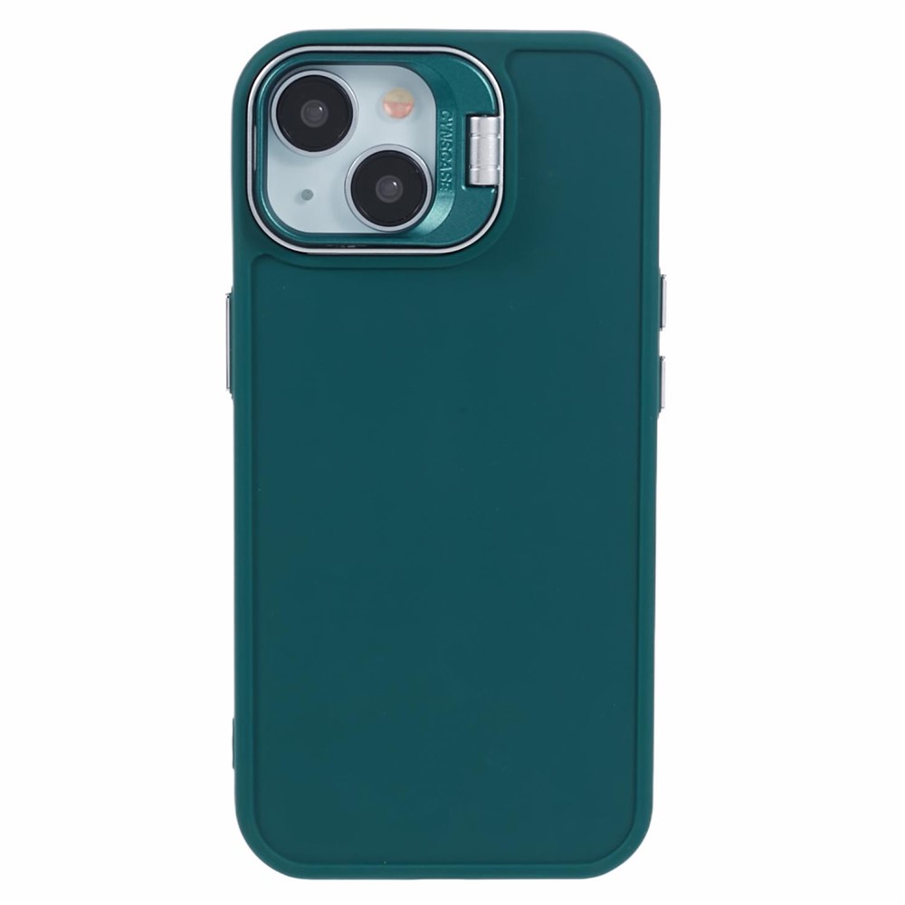 QH Series for iPhone 15 Plus Case Protective Silicone Phone Cover with Lens Kickstand - Army Green