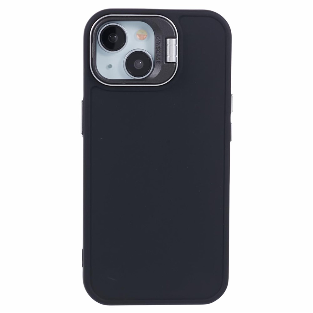 QH Series for iPhone 15 Plus Case Protective Silicone Phone Cover with Lens Kickstand - Black