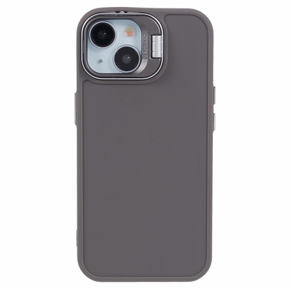 QH Series for iPhone 15 Plus Case Protective Silicone Phone Cover with Lens Kickstand - Khaki